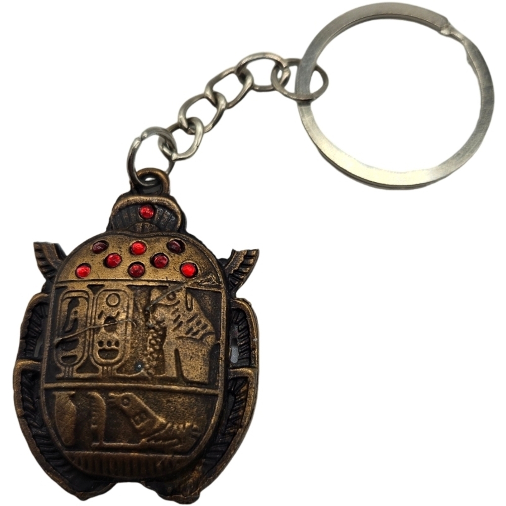 Bronze Scarab Keychain with Red Accents